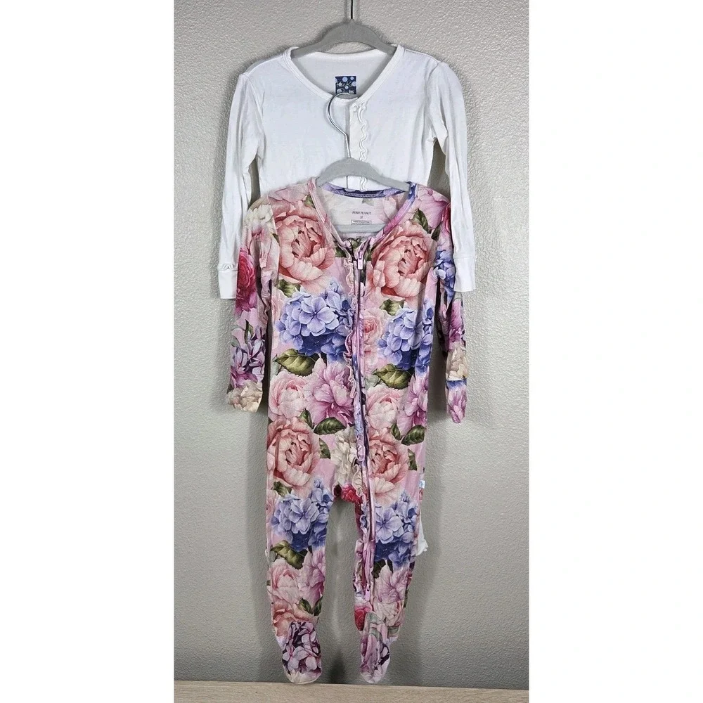 Posh Peanut Floral Bamboo‎ Sleeper 2T + Kickee Pants White Footie Pajamas 2T...